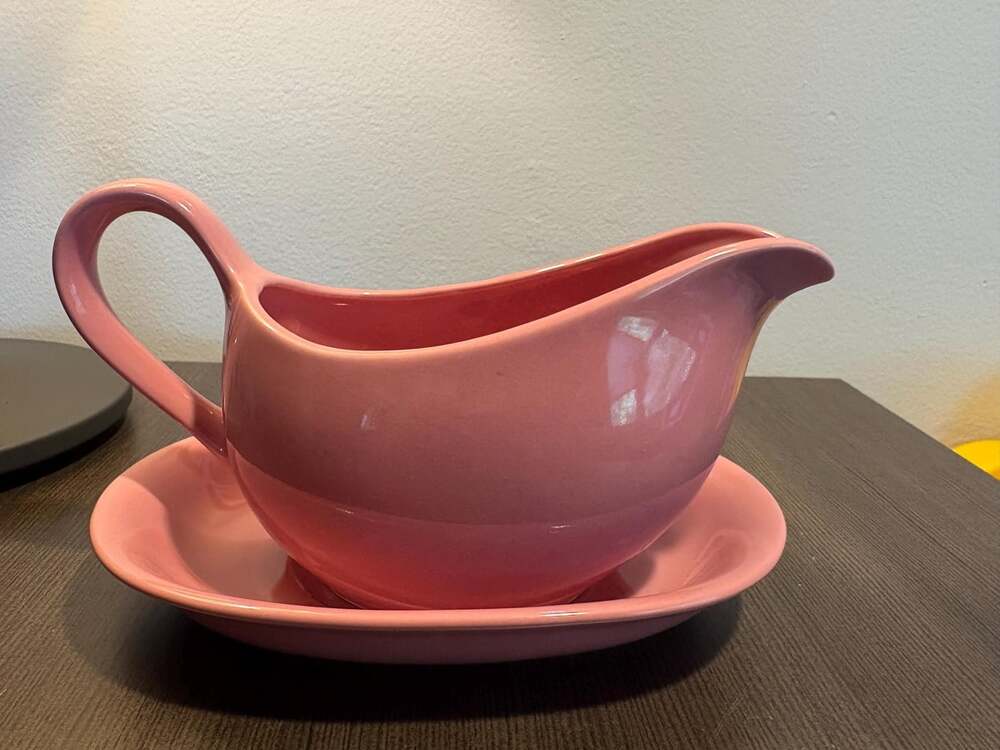 Vintage Pink Ceramic Gravy Boat with Matching Saucer – Made in Japan – Mid Centu